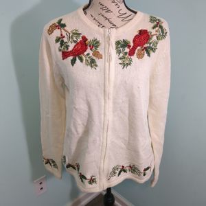 Tiara Christmas Cardigan Sweater, Cardinal Bird, Embroidery Bead Sequin …